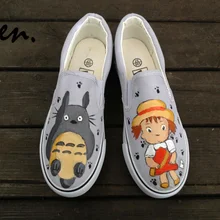Wen аниме Мой сосед Тоторо Ручная роспись обувь дизайн на заказ слипоны парусиновые кроссовки женские мужские подарки на Рождество День рождения
