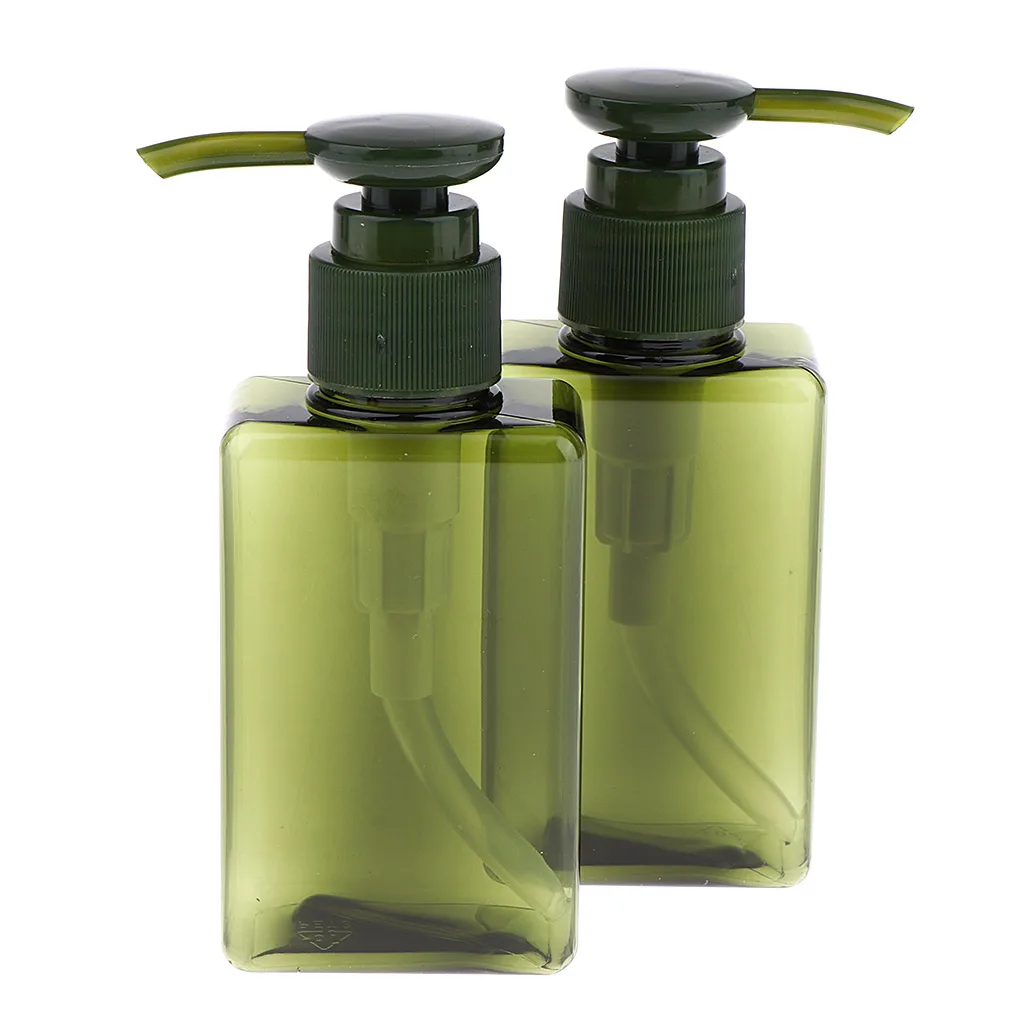 2Pcs Empty PET Shampoo Conditioner Shower Gel Pump Bottles Travel Refillable Containers 100ml