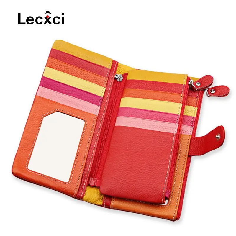 

2018 new women's clutch bag wallet candy colour personality long wallet lychee leather large capacity stitching ladies wallet