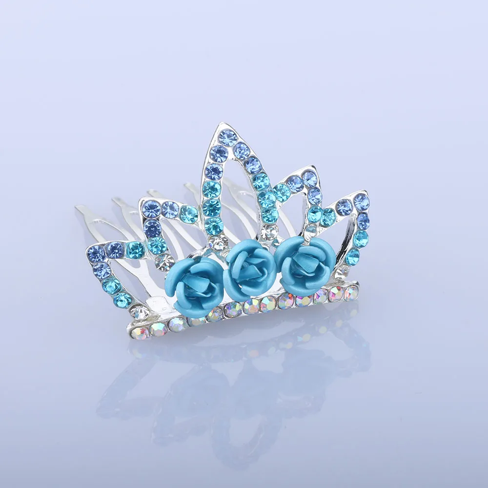 

Mini Cute Rose Flower Crystal Rhinestone Princess Crown Hair Comb Birthday Party Tiaras For Girls Kids Hair Jewelry Accessories