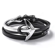 2016 Fashion Silver Half Bend Anchor Bracelet Multilayer Leather Bracelet Women Men Friendship Bracelets