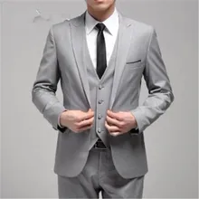 Одна кнопка индивидуальный заказ Светло-серый мужской костюм для свадьбы из 3 предметов(куртка+ брюки+ жилет+ галстук) terno Masculino Trajes De Hombre Блейзер 119