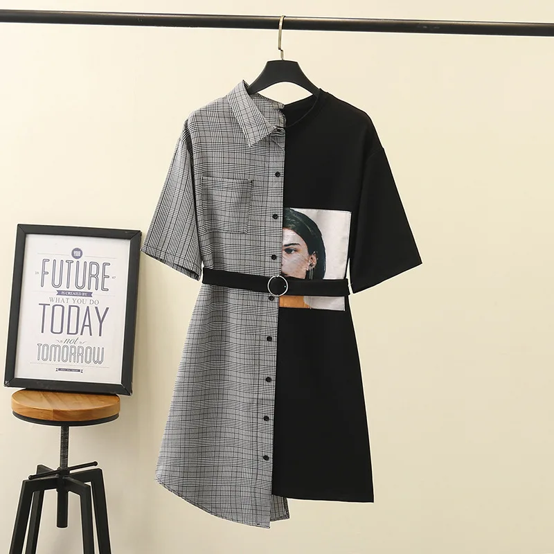 

Europe Contract Color Shirt Type Dresses For Women Loose Large Size Lapel Irregular Dress 2019 New Female Vestido
