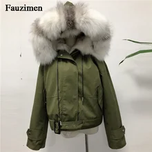 Зимние куртки, пальто, женские, большие размеры, парки с натуральным лисьим мехом, Женское пальто, толстая женская меховая внутренняя парка с капюшоном, съемный мех