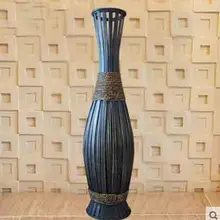 90 см высокая большая бамбуковая и деревянная ваза напольная ваза большого размера Ретро винтажная гостиная домашний декор ремесло украшение цветочный горшок напольная ваза