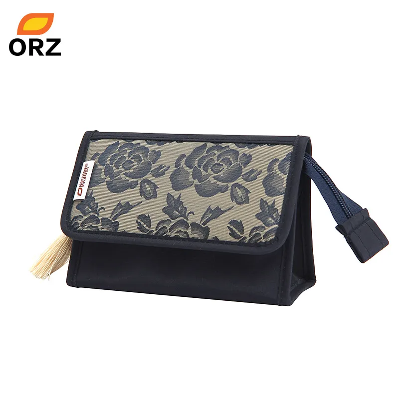 ORZ Pretty Rose Pattern Cosmetic Organizer Makeup Bag With Mirror Travel Toiletry Pouch Portable Storage Box Cosmetic Makeup Bag