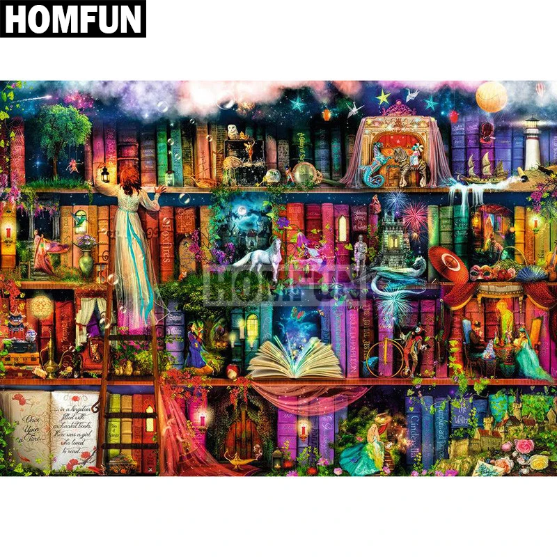 

HOMFUN Full Square/Round Drill 5D DIY Diamond Painting "world books" Embroidery Cross Stitch 5D Home Decor Gift A02139