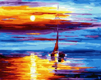 

Unframe diy picture oil painting by numbers paint by number for home decor canvas painting 5065cm sunrise sailboat
