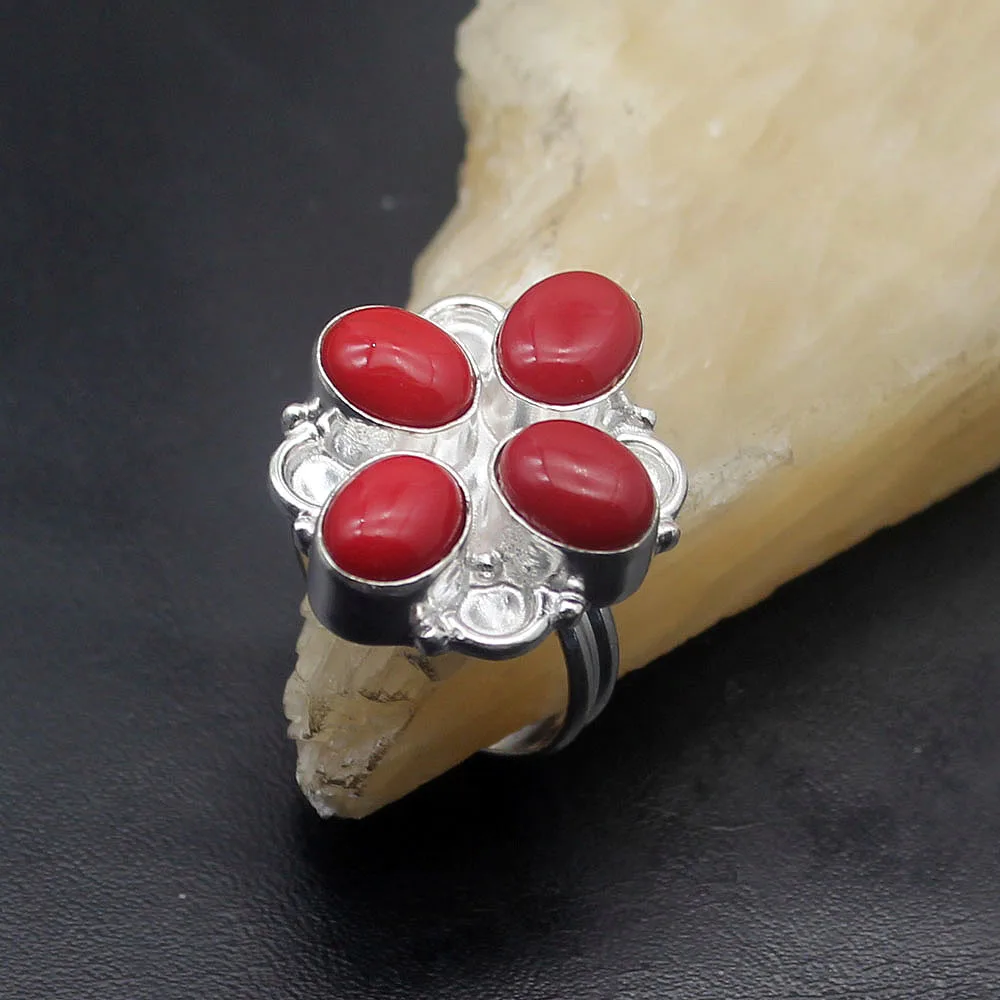 

49% OFF Big Promotion Natural Red Coral 925 Sterling Silver Promise Band Ring Size 9.5 PT58 Free Shipping