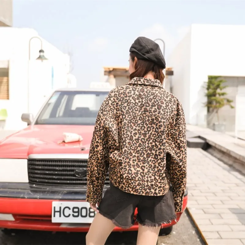 Very best Flectit Women Leopard Denim Jacket Loose-Fit Long Sleeve Bomber Jackets Vintage Animal Print Jeans