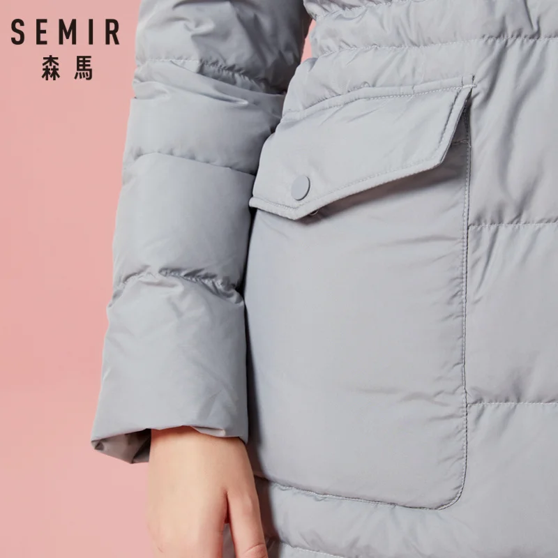 Ceny SEMIR kobiet długa Stand up kołnierz płaszcz z zatrzaskiem kieszeń na zamek błyskawiczny i zamknięcie na zatrzask dół wypełnienie ocieplana kurtka jedwabistego poliestru pokryte