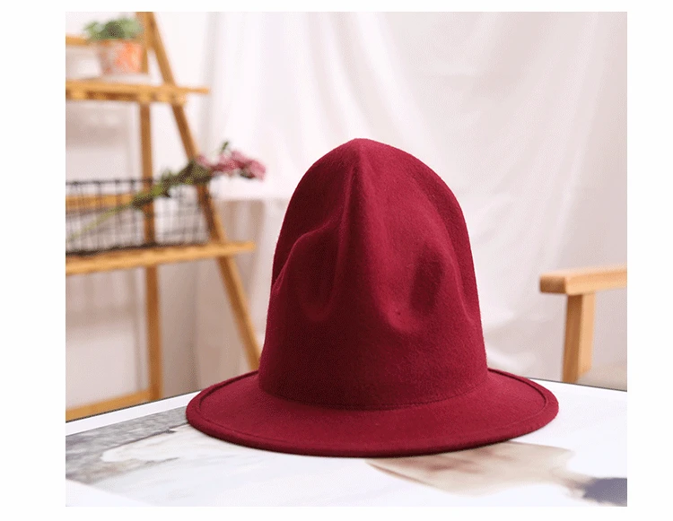 Новая классическая широкополая черная из вулканической породы Шляпа Fedora шерсть для мужчин осень и зима джаз шляпа ведьма Панама красная