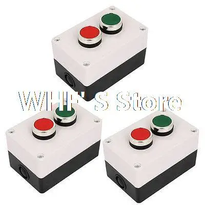 

AC660V 10A Momentary Red Green Button Pushbutton Station Switch Control Box 3Pcs
