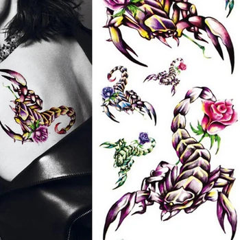 

3D Rose and Scorpions Tattoos Arm Makeup Waterproof Fake Tattoo Sexy Men Women Temporary Flash Tattoo Arm Shoulder Stickers 10pc