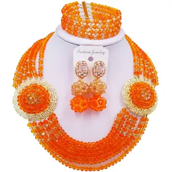 

Characteristic Orange Champagne Gold AB Evening and Party Crystal Necklace Earrings Sets 6C-SPHJZ-18