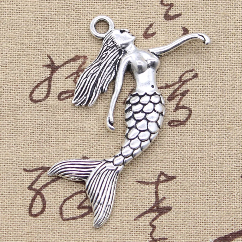 5pcs Charms dancing mermaid 57x53mm Antique Silver Plated Pendants