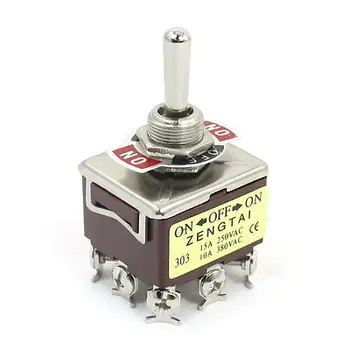 

AC 380V 10A ON-OFF-ON 3 Positions 9 Pin Latching Toggle Switch 3PDT Brick Red