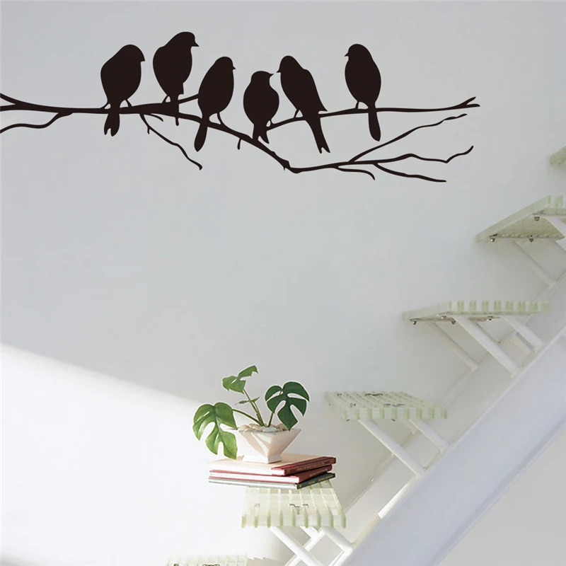 

birds on the branches vinyl wall stickers for living room home indoor wall art decor diy black removable decals decoration
