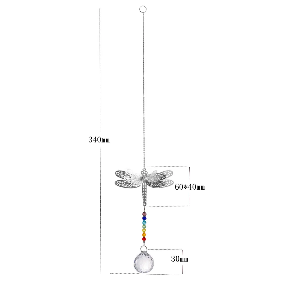 Металлический животные Стрекоза чакра Новогоднее подвесное окно висит призмы для люстр Радуга бисер Suncatcher, украшение для свадьбы, дома, Декор