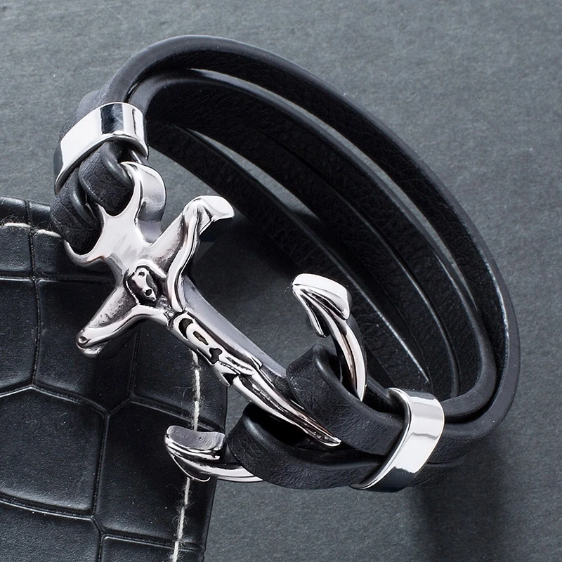 

New Fashion jewelry Stainless steel Anchor Bracelets Men Charm Multi-layers Stitching Bracelet Male Wrist Band Gift BB781