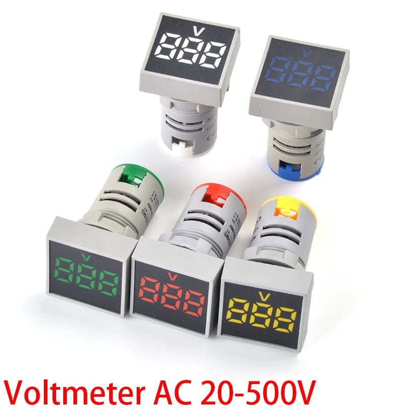 

22MM AC 20-500V Voltmeter Square Panel LED Digital Voltage Meter Indicator Light Digital Panel Indicator