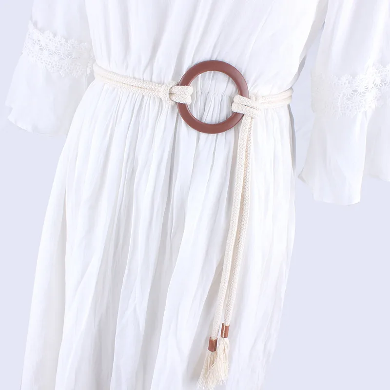 Модные женские круглые пряжки с кисточками плетеные дамские ремни веревка для платьев хлопок струна cкручивание плетение волос Twist weaving узел ремни