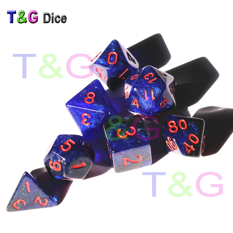 T& G креативная Вселенная Galaxy Dice набор D4-D20 с загадочным Королевский синий микс черный, блестящая пудра ForTRPG, DND настольная игра