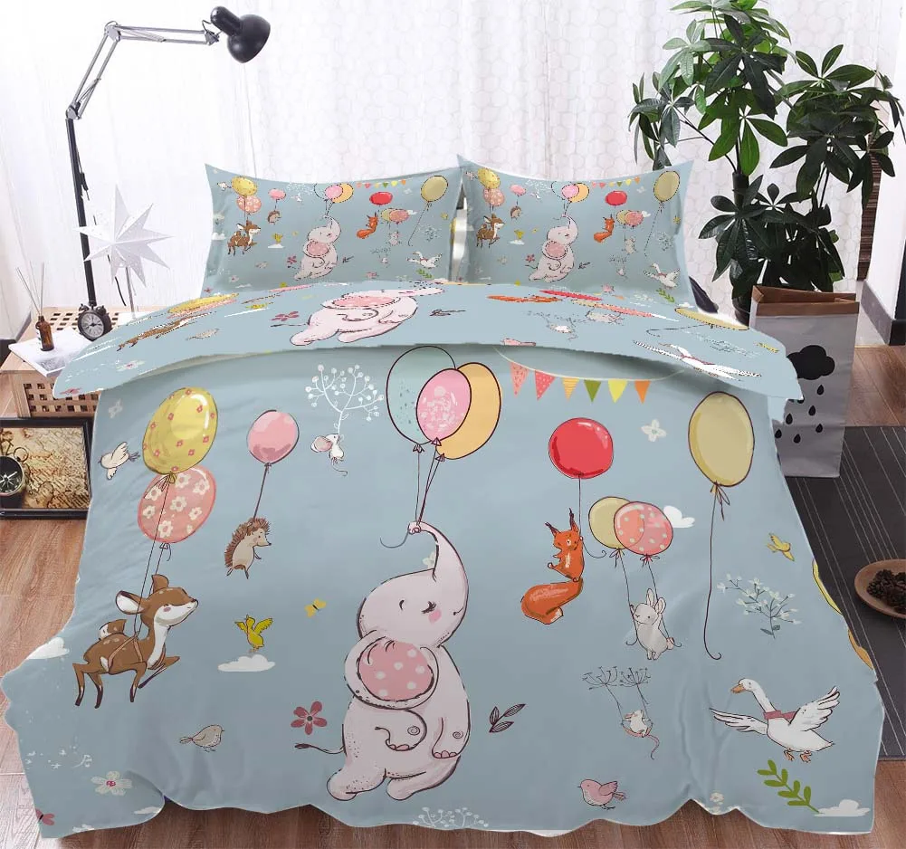 Custom 3d Bedding Set Cartoon Balloon Elephant Print Duvet Cover