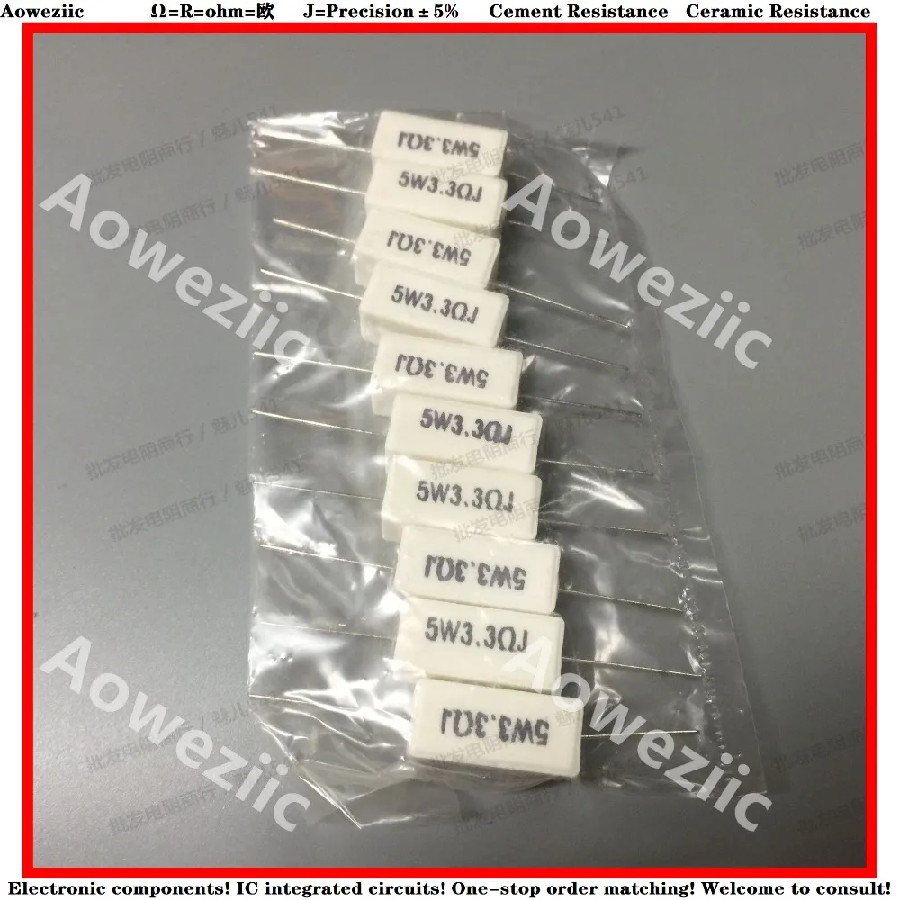 

10Pcs RX27 Horizontal cement resistance 5W 3.3ohm 3.3R 3.3RJ 5W3.3RJ 5W3R3J Ceramic Resistance precision 5% Power resistance