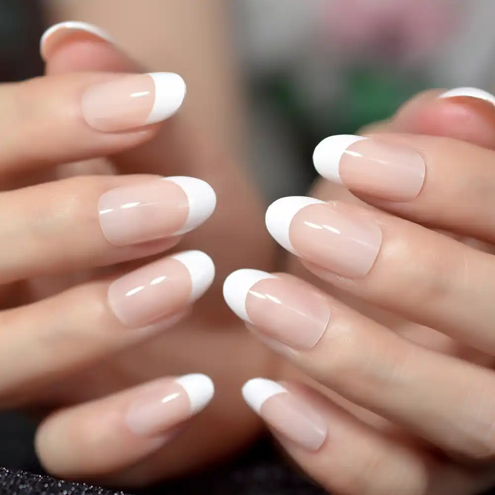 Nail Art Salon Oval Acrylic French Nail Kit Real Medium Length Grace Oval Fake Nails French 24 Tips False Nails Aliexpress