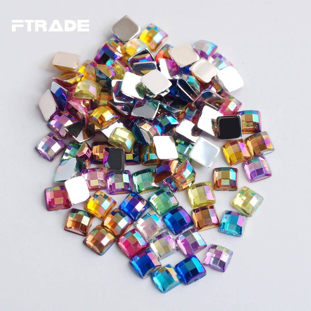 Multi Colors 2000Pcs Square Acrylic Rhinestones Crystal Flatback Beads