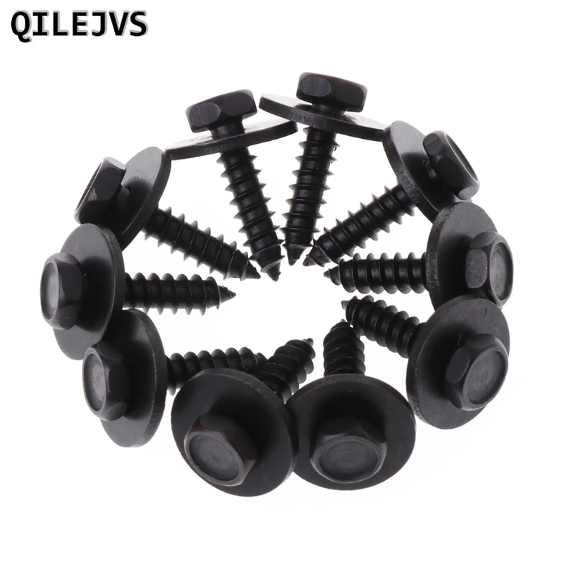 

QILEJVS 10 Pcs 4.8x19mm Self-Tapping Screws Captive Loose Washer 8mm Hex Head Black