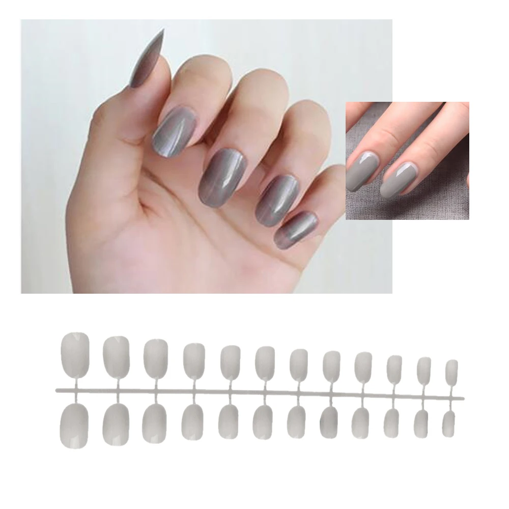 

24pcs/set Full Cover Short Round Head Matte False Nails Oval Frosted Acrylic Fake Nails French Artificial Nails Art Tips Manicur