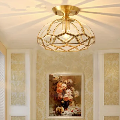 

American style all copper small chandelier bedroom entrance ceiling lamp European style modern simplified ceiling lamp