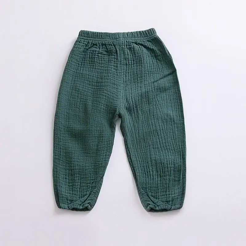 Льняные штаны для детей, весенне-осенние хлопковые прямые длинные штаны для мальчиков и девочек, Повседневные детские штаны, штаны-шаровары - Цвет: Зеленый