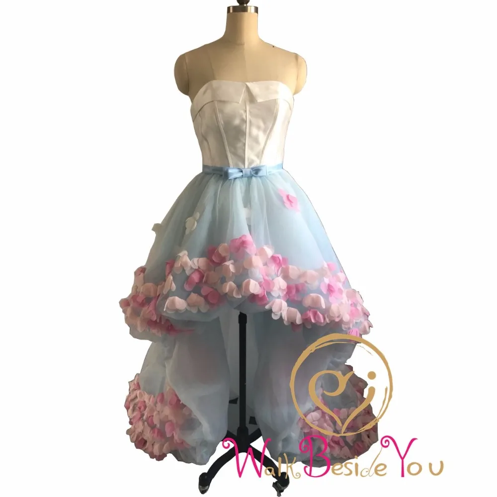 2020 Flowers Prom Dresses Short Front Long Back Evening Gown Gray Organza Fashion Party Formal Gown for Graduation