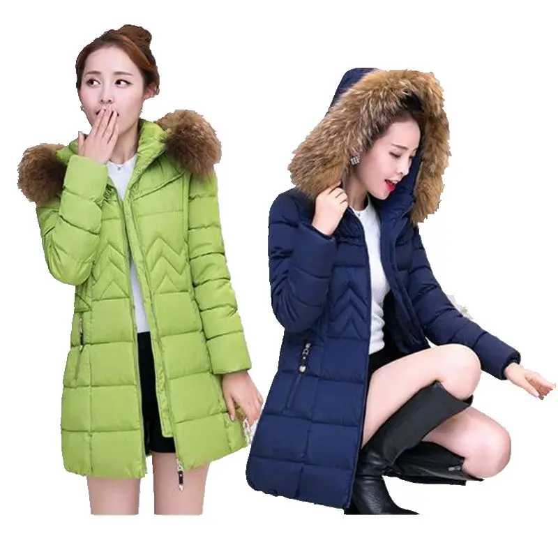 New 2016 Han edition Thicken Hooded fur collar Down jacket Cotton padded jacket Big yards Leisure