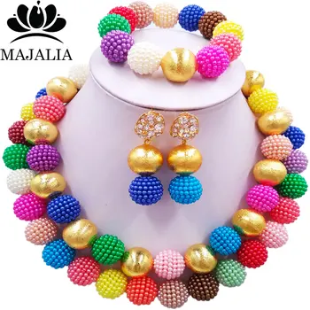 

Majalia Fashion Nigeria Wedding african beads jewelry set Multicolors necklace bracelet Bridal Jewelry set CX-067