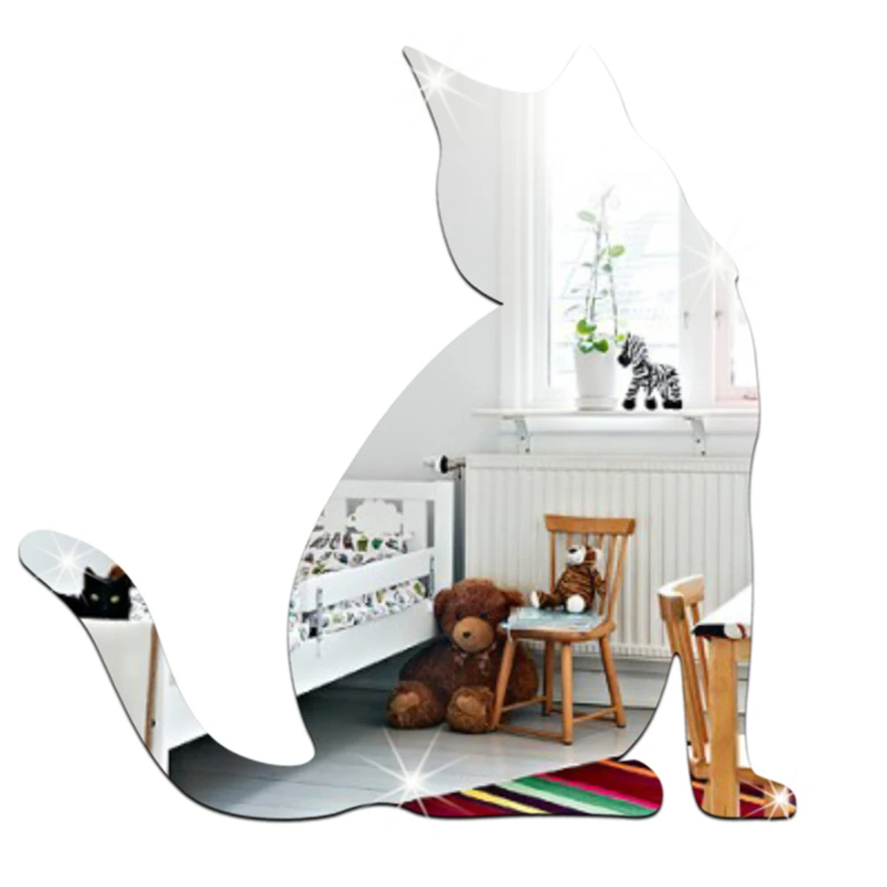

Environmental 3D Wall Stickers Bedroom Kitty Mirror Surface Wall Stickers Removable wall stickers for kids rooms Silver