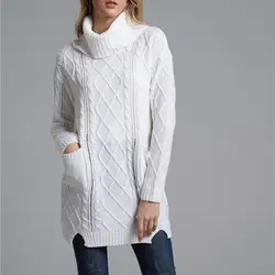Helisopus Модные женские длинные вязаный свитер осень 2019 г. пуловер повседневное водолазка свитеры для женщин