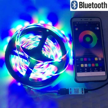 

SMD2835 5M RGB Tape LED Strip Light Waterproof Flexible Diode Neon Tira LED Strip 220V Bluetooth Controller 12V 2A Power Adapter
