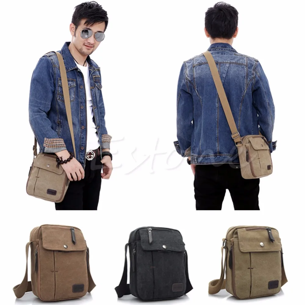 

Men's Vintage Canvas Leather Satchel School Military Shoulder Bag Messenger Bag