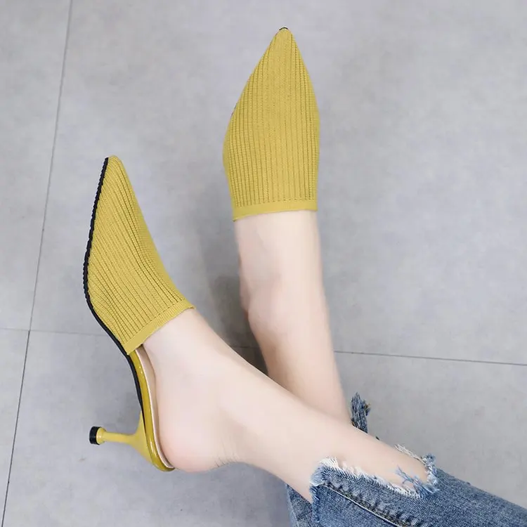 

Baotouhalf drag female wearing Korean version of fashion Baccaratknitted shoe nail fineand summer lazy person highheel slippers