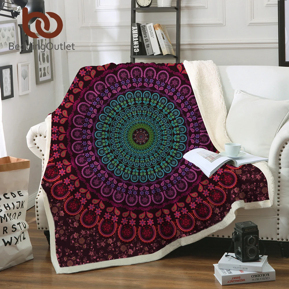 

BeddingOutlet Sherpa Reversible Throw Blanket Mandala Posture Million Bed Blankets Crystal Velvet Front and Fuzzy Sherpa Back