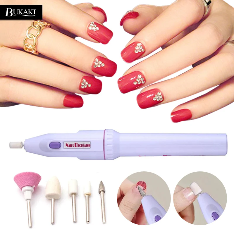 

BUKAKI 1 Set Electric Manicure Machine Pen Pedicure Nail File Nail Art Tools Equipment 6 Bits Drill Nail Drill Polisher Machine