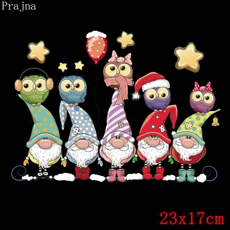 Prajna рождественские Совы теплопередачи красный Санта Клаус мультфильм птица Железный на патч рождественские стикеры на ребенка аппликация на одежду фестиваль - Цвет: Антикварная бронза