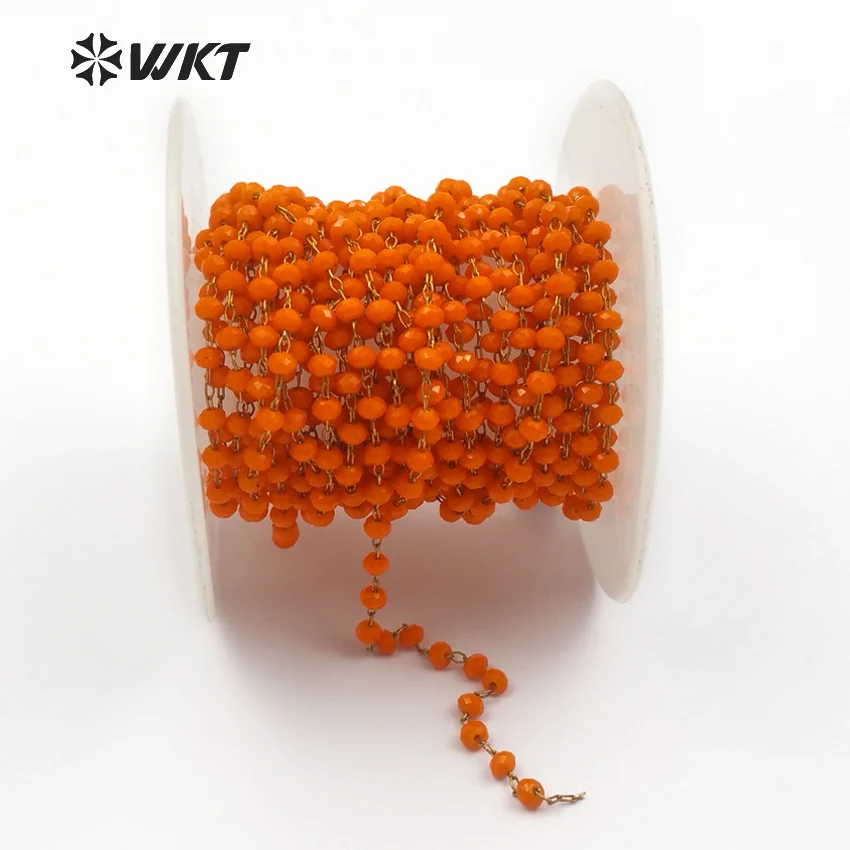 

WT-RBC056 New arrival Beautiful crystal orange chain Natural stone gold trim orange beads chain Length 5m/lot Jewelry