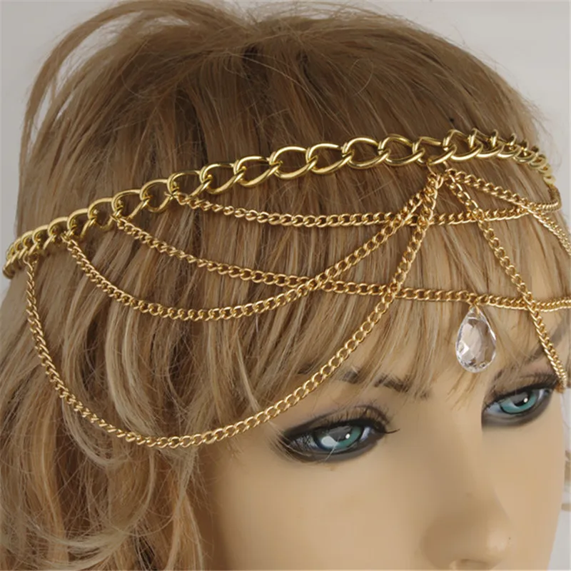 Crystal Tassel Gold Stretch Headband Hair Band Acessories Crystal