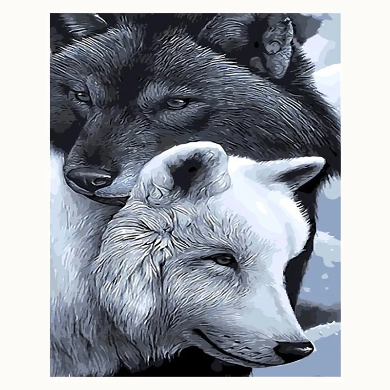 Wolf black and white animals Painting By Numbers Canvas Painting Paint