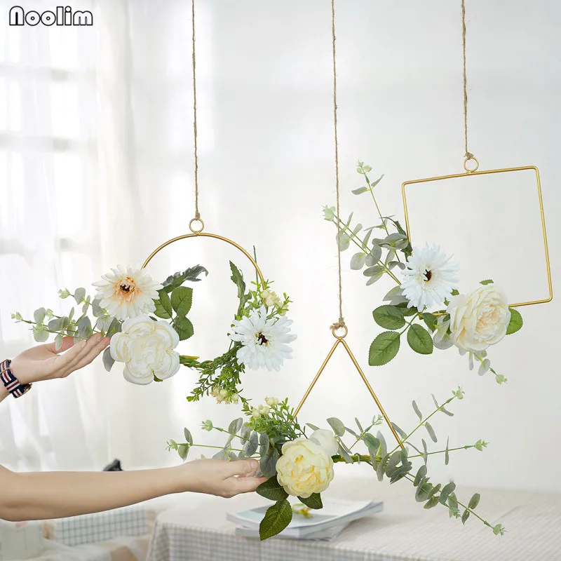 

NOOLIM Nordic Style Iron Dried Flowers Vase Ornaments Living Room Creative Wall Hanging Flowers Container Home Decoration